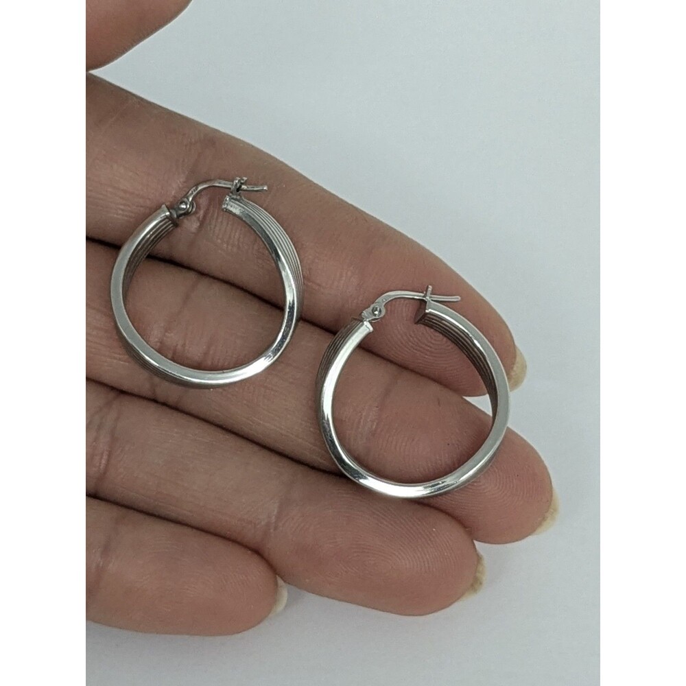 Twisted Hoop Earrings 925 Sterling Silver Grooved Solid 1" Diameter